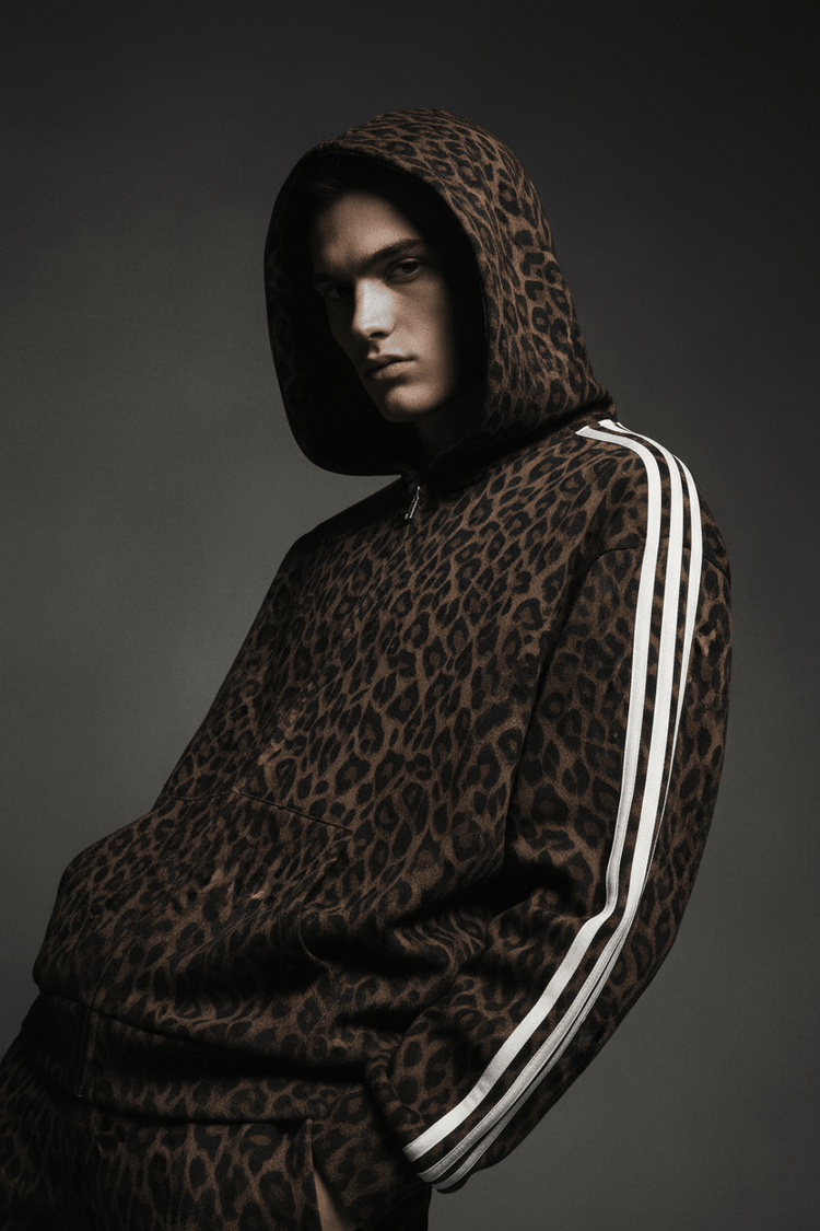 Felpa unisex leopardata con cappuccio e zip