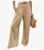 Pantaloni Larghi a Vita Alta – Gamba Ampia, Tinta Unita, Stile Casual Estate