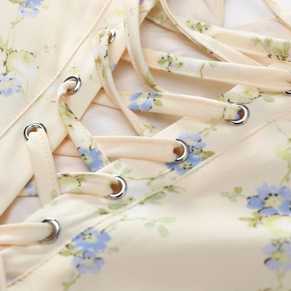 Vestito Midi Floreale Donna — Scollo a V, Allacciatura sul Retro, Linea A, Senza Maniche