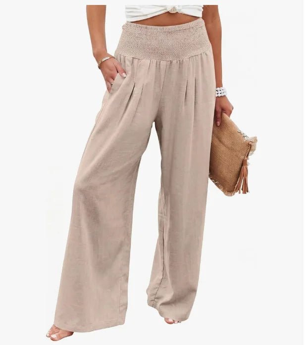 Pantaloni Larghi a Vita Alta – Gamba Ampia, Tinta Unita, Stile Casual Estate