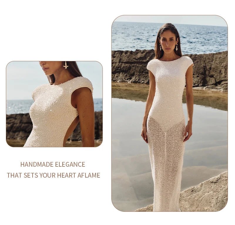 Abito Lungo Bianco Schiena Scoperta – Vestito Bodycon Senza Maniche in Maglia Estate 2026