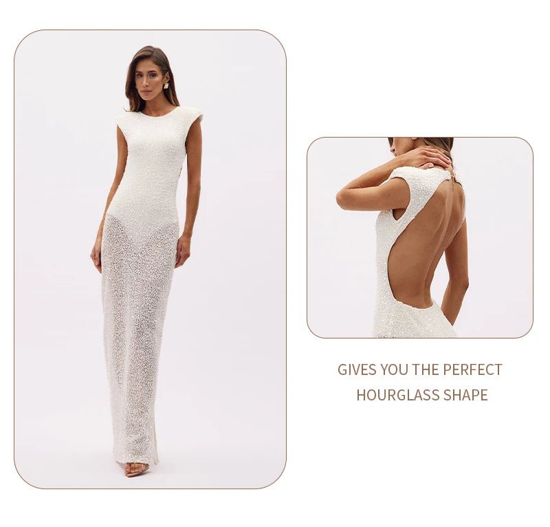 Abito Lungo Bianco Schiena Scoperta – Vestito Bodycon Senza Maniche in Maglia Estate 2026