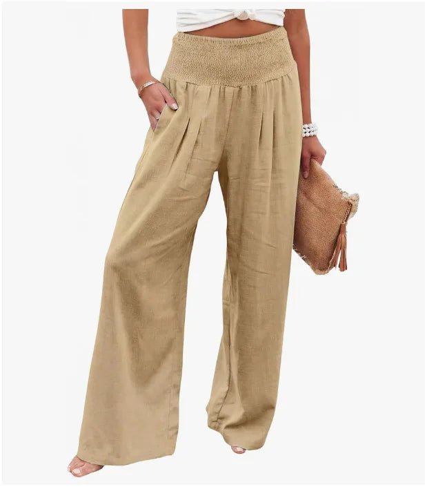 Pantaloni Larghi a Vita Alta – Gamba Ampia, Tinta Unita, Stile Casual Estate
