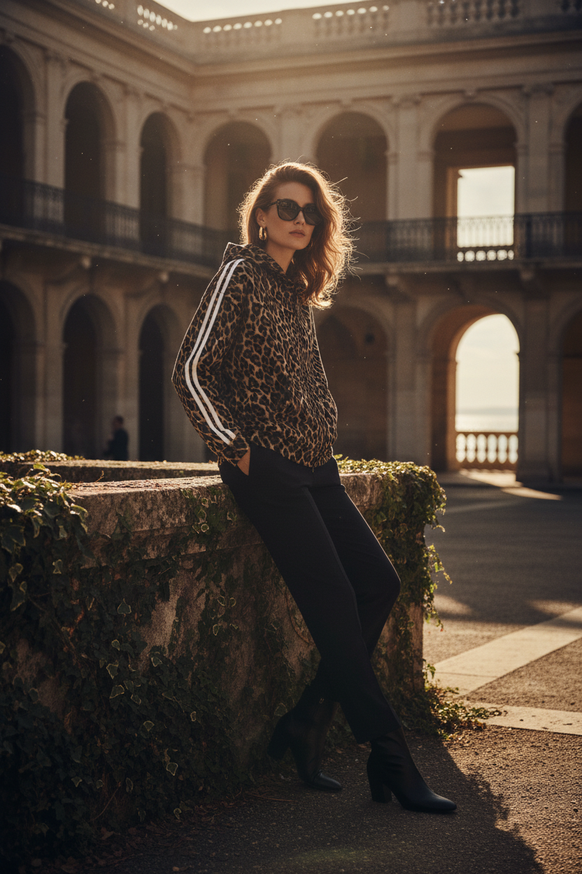 Felpa Unisex Leopardata con Cappuccio e Zip