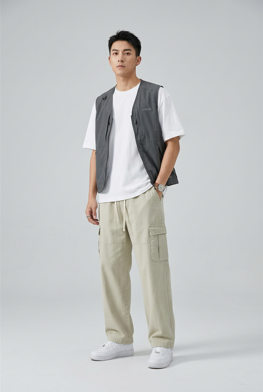 Pantaloni cargo da uomo a gamba dritta con coulisse