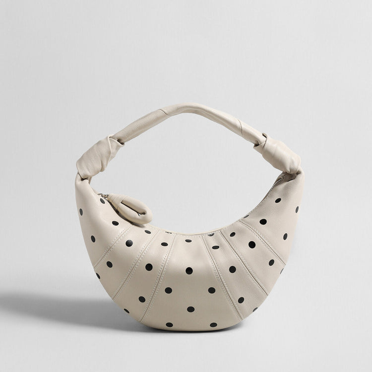 Polka Dot – Borsa a mezzaluna in pelle ovina con manico annodato