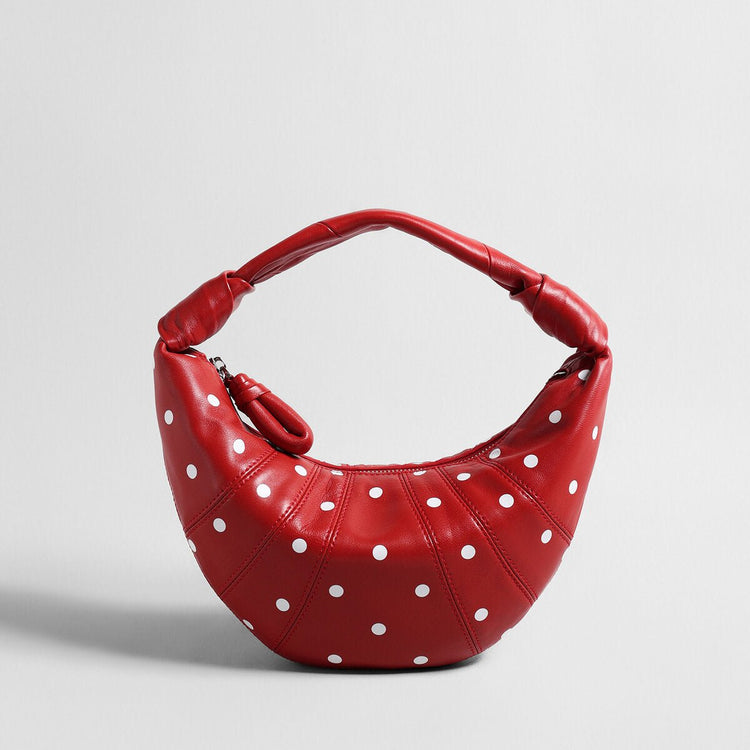 Polka Dot – Borsa a mezzaluna in pelle ovina con manico annodato